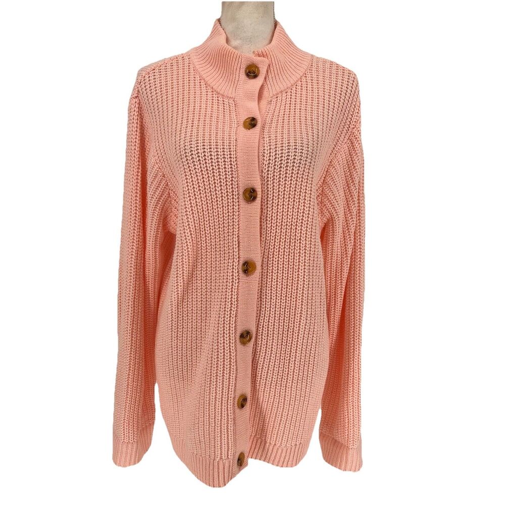 Blair Peach Button Up Cardigan Sweater Size Large Knit